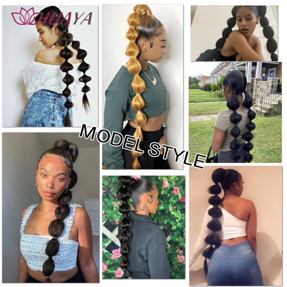 HUAYA Bubble Braid Bubble Ponytail Braid 30inch Wrapped Wigs Hair Ponytail Braid Synthetic Fiber High Temperature Silk Hairpiece