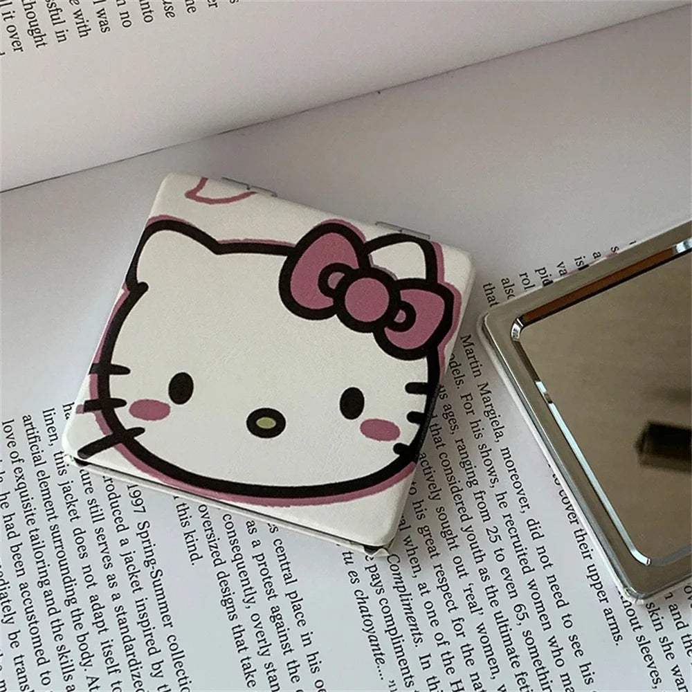 Sanrio Portable Women Makeup Mirror Cute Hello Kitty Hand Pocket Folded-Side Cosmetic Make Up Mirrors Daily Use For Girls