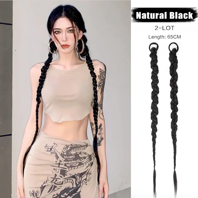 FORLISEE Synthetic Wig Braid Natural Spicy Girl Pigtail Fried Dough Twists Long Braid Can Tie High Ponytail Boxing Braid Wig