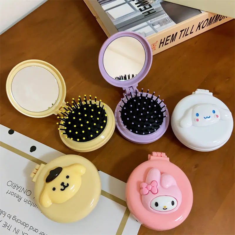 Hello kitty Kuromi My melody cute cartoon foldable comb mirror one-piece creative student portable dormitory make-up mirror