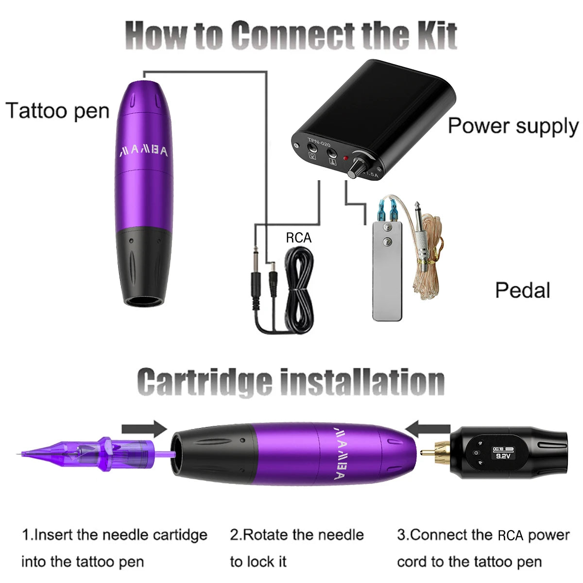 Tattoo Machine Kit Rotary Tattoo Pen Set With Power Supply RCA Interface Permanent Make-up Machine Tattoo And Beginner Supplies