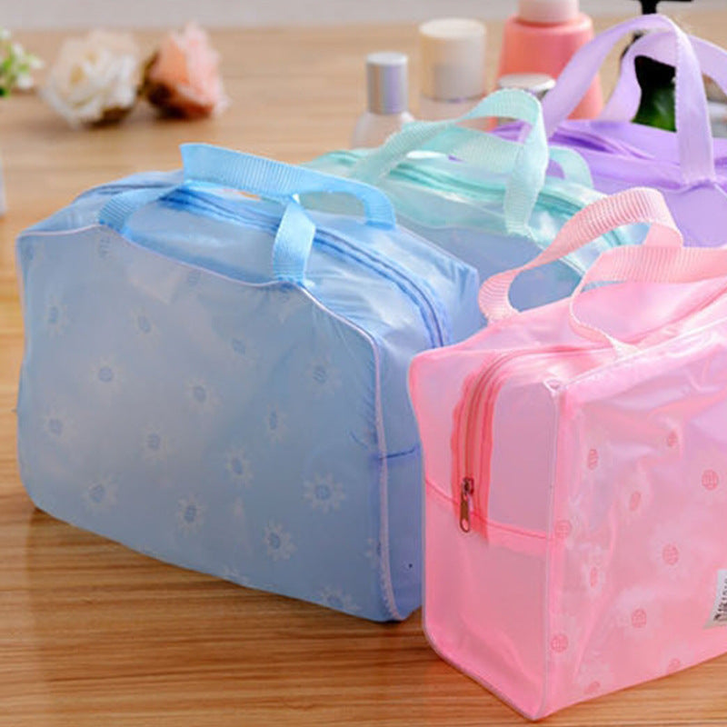 5 Colors Make Up Organizer Bag Toiletry Bathing Storage Bag Women Waterproof Transparent Floral PVC Travel Cosmetic Bag