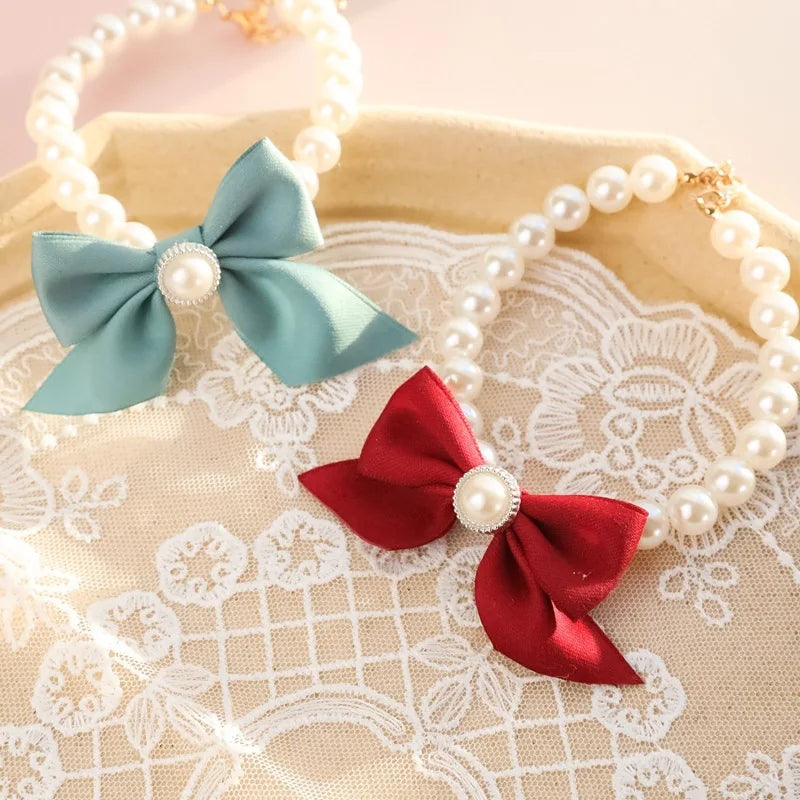 Dog collar Cute adjustable Kitten dog bell necklace jewelry pearl bow pet collar elegant party dress collar