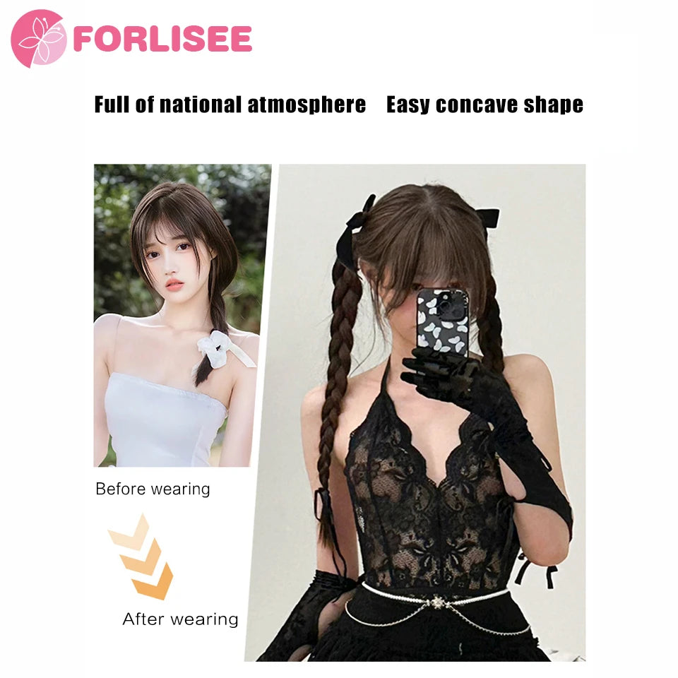 FORLISEE Synthetic Wig Braid Natural Spicy Girl Pigtail Fried Dough Twists Long Braid Can Tie High Ponytail Boxing Braid Wig