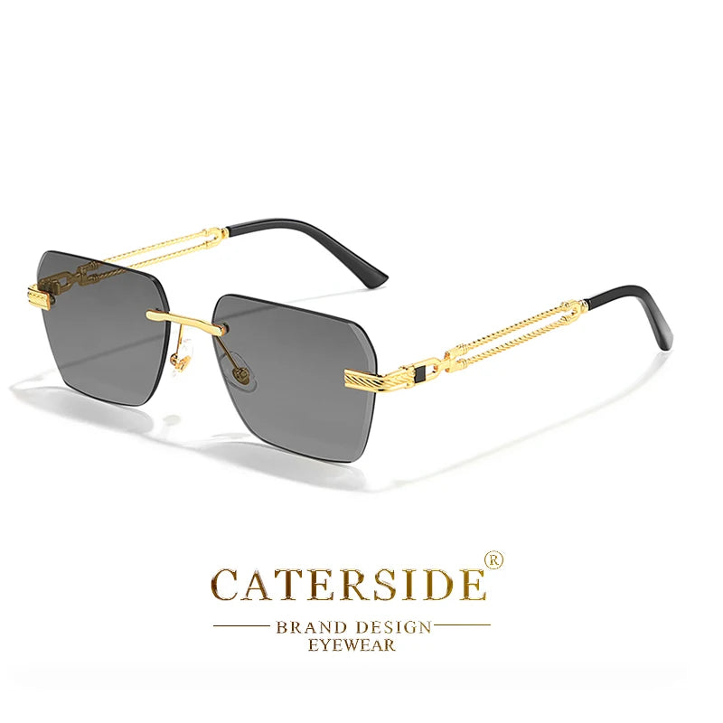 CATERSIDE Rimless Pilot Sunglasses Men Square Metal Frame Sun Glasses Women Gradient UV400 Eyewear Good Idea Choice for Gifts