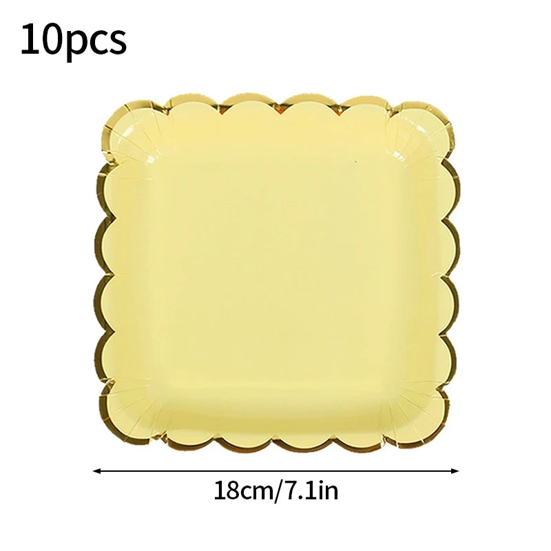 10pcs Colorful Disposable Party Plates Supplies Paper Disposable Cup Plate Dishes Kit Happy Birthday Party Wedding Accessories