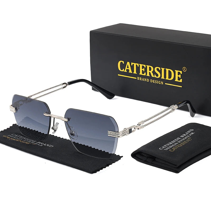 CATERSIDE Rimless Pilot Sunglasses Men Square Metal Frame Sun Glasses Women Gradient UV400 Eyewear Good Idea Choice for Gifts