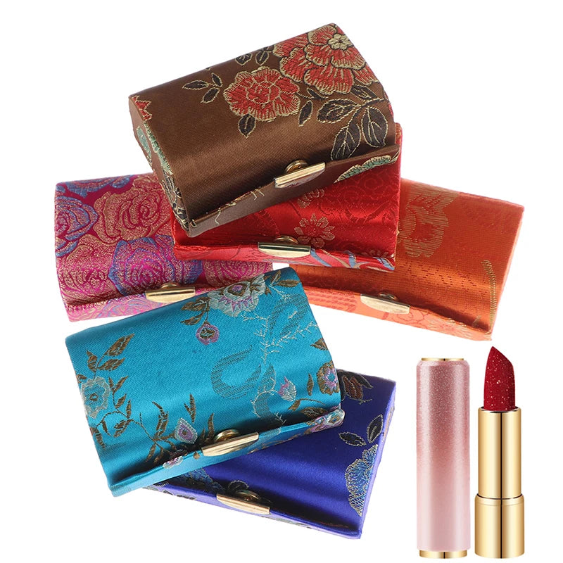 1pcs Embroidery Lipstick Cosmetic Bag With Mirror Makeup Bag Small Storage Cases Travel Pouch Organizer Portable Case random