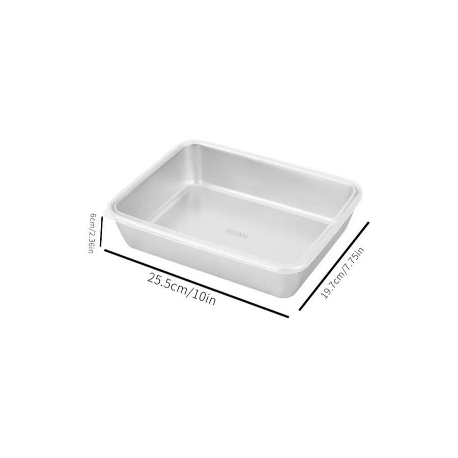 Stainless Steel Rectangle Tray Large Capacity Metal Food Serving Plate Rice Noodle Pan Home Lunch Bento Dishes Storage Organizer