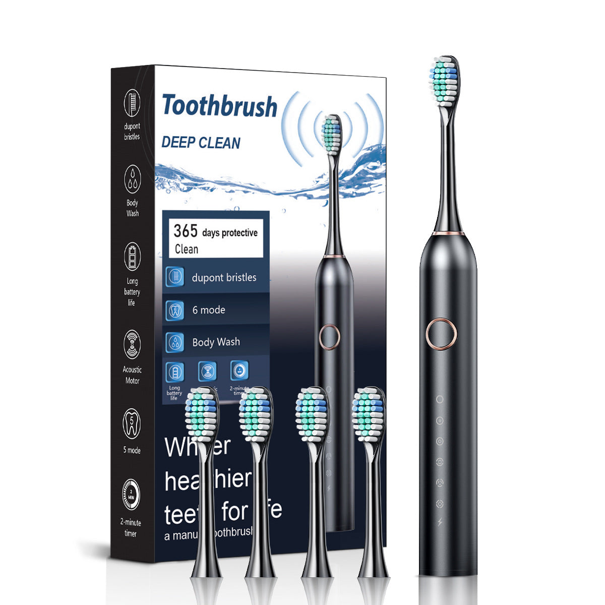 Electric toothbrush for adults, 6-speed soft bristle sonic toothbrush, whitening toothbrush