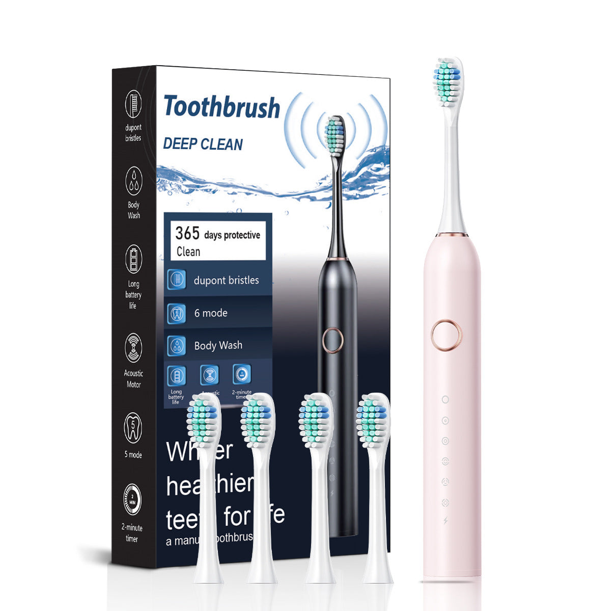 Electric toothbrush for adults, 6-speed soft bristle sonic toothbrush, whitening toothbrush