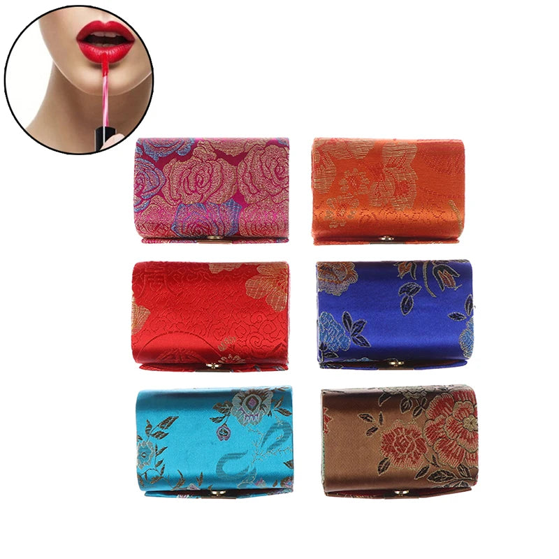 1pcs Embroidery Lipstick Cosmetic Bag With Mirror Makeup Bag Small Storage Cases Travel Pouch Organizer Portable Case random