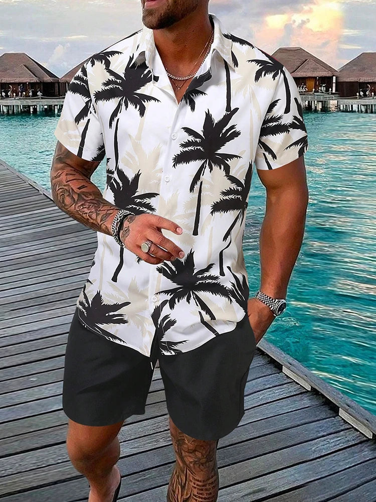 2024 Hawaiian Men's Short-sleeved Shirt And Beach Shorts Set Daily Comfortable Men's Casual Shirt Summer Breathable Men's Shorts