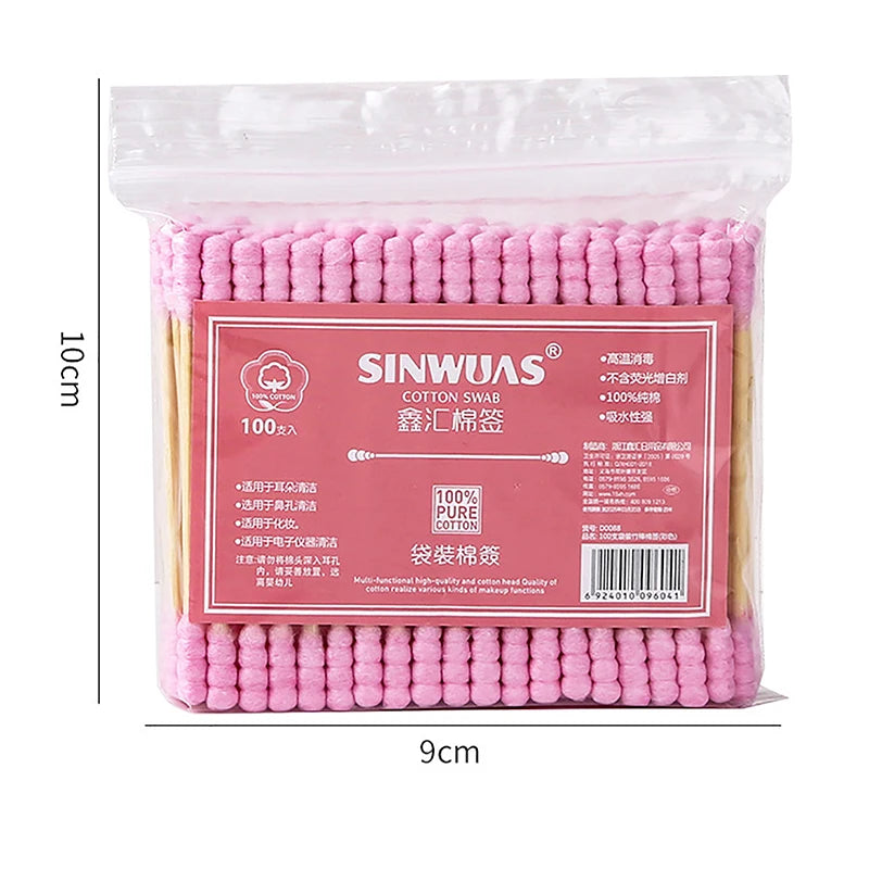 20/100Pcs Singel/Double Head Sterile Cotton Swabs Women Makeup Cotton Buds Wood Sticks Nose Ears Cleaning