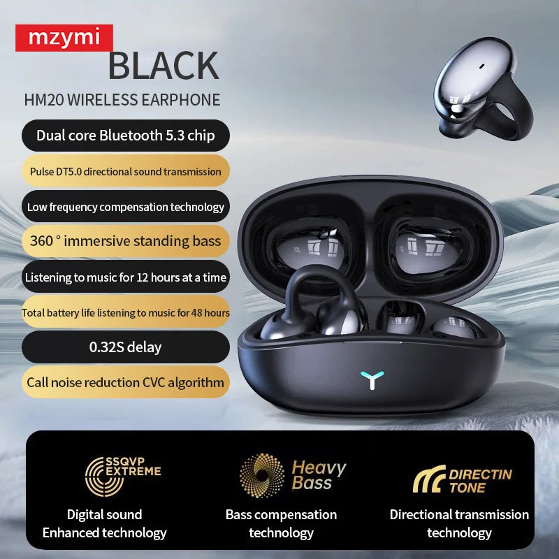 mzymi HM20 New Ear Clip Headset ENC Open Ear Wireless Bluetooth5.3 Headphone Noise Cancelling Earphone With Mic For XIAOMI