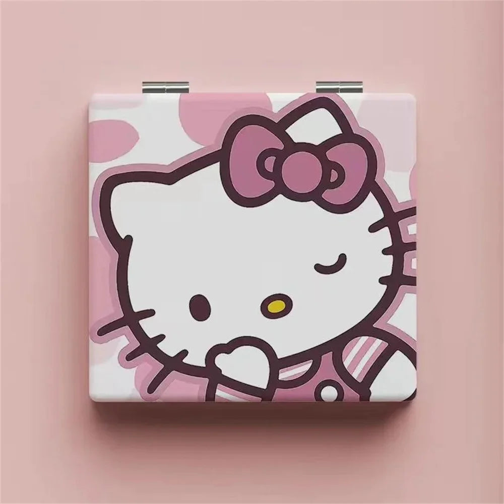 Sanrio Portable Women Makeup Mirror Cute Hello Kitty Hand Pocket Folded-Side Cosmetic Make Up Mirrors Daily Use For Girls