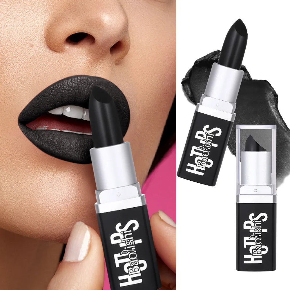 Matte Black Lipstick Makeup Halloween Pearl Black Lip Gloss Dark Paint Stick Durable Waterproof Make Up 1pcs