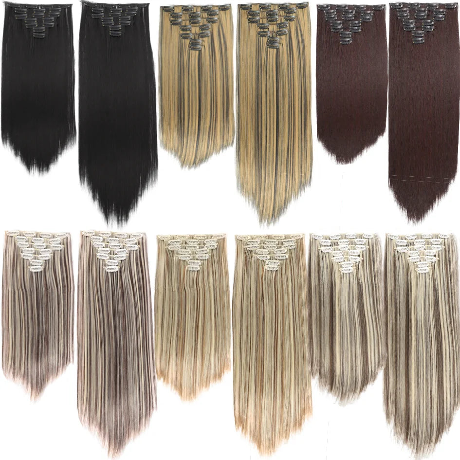 Synthetic 7 pieces/set, 20inch/30inch straight hair extensions, hair clips, female hair accessories, extended extensions