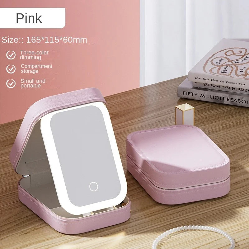 Smart LED Cosmetic Case With Mirror Travel Makeup Bag Small cute Female Beautician Skincare Product Makeup Case For Women