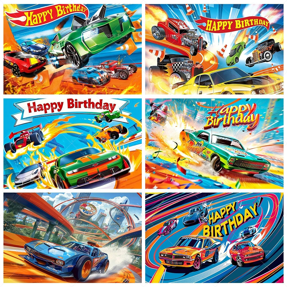 Racing Car Theme Backdrop Hot Wheels Wild Racer Boy 1st Birthday Decor Photography Background Party Supplies Photo Studio Props