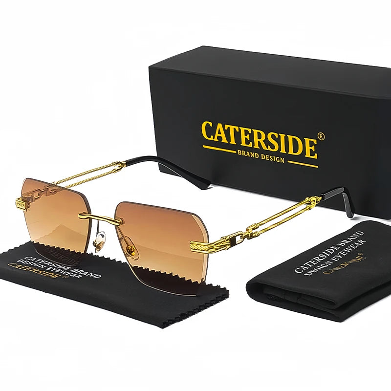 CATERSIDE Rimless Pilot Sunglasses Men Square Metal Frame Sun Glasses Women Gradient UV400 Eyewear Good Idea Choice for Gifts