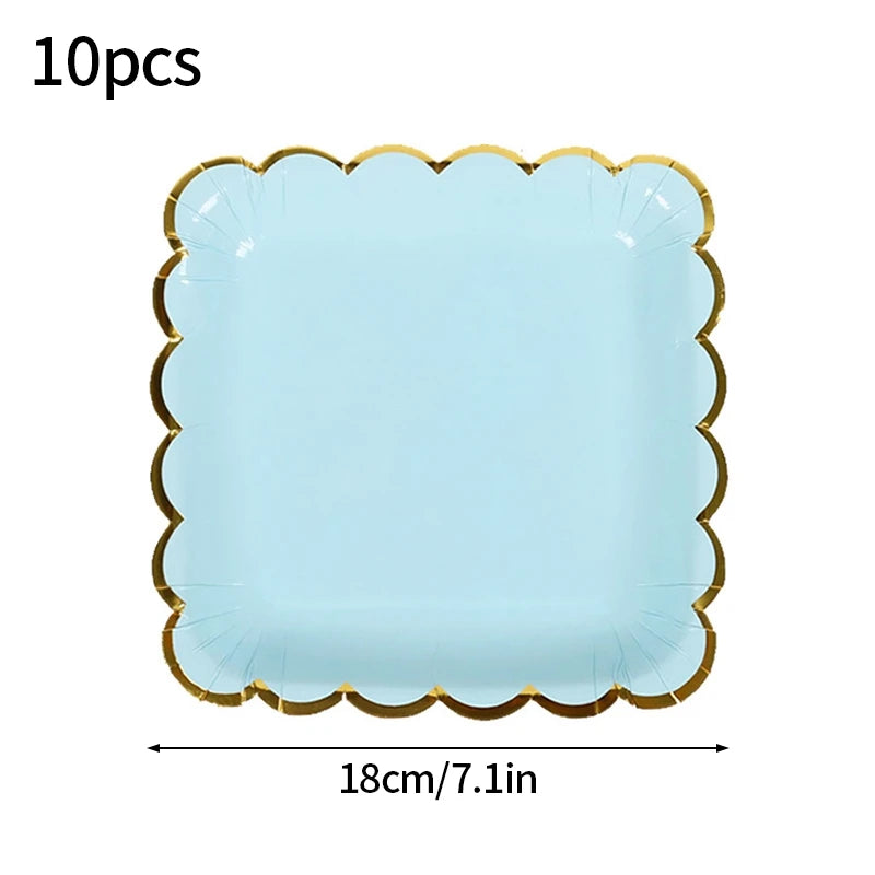 10pcs Colorful Disposable Party Plates Supplies Paper Disposable Cup Plate Dishes Kit Happy Birthday Party Wedding Accessories