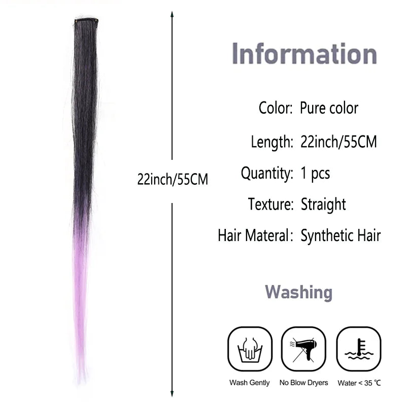 XNaira 22 Inch Gradient Colored Hair Extensions Party Highlights Long Straight Synthetic Clip In Hair Extension For Women Party