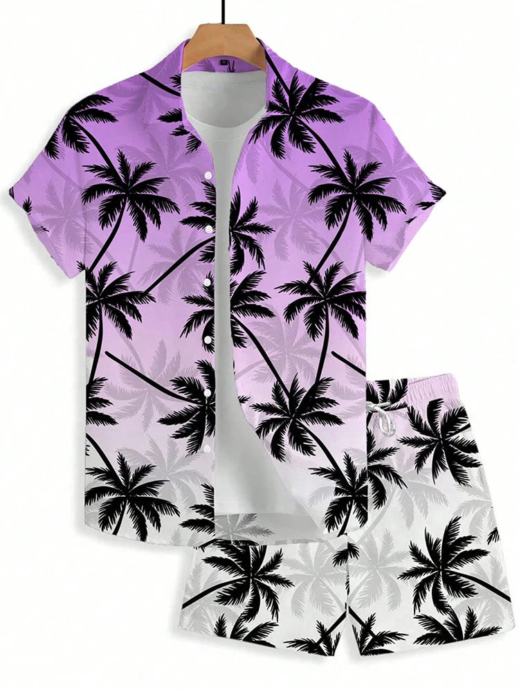 2024 Hawaiian Men's Short-sleeved Shirt And Beach Shorts Set Daily Comfortable Men's Casual Shirt Summer Breathable Men's Shorts