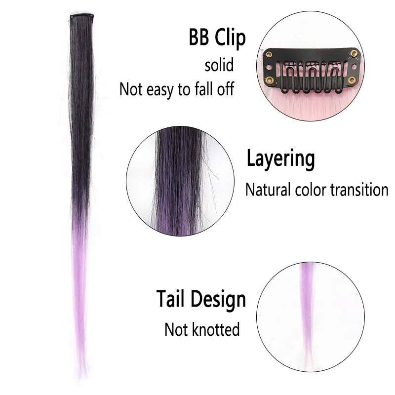 XNaira 22 Inch Gradient Colored Hair Extensions Party Highlights Long Straight Synthetic Clip In Hair Extension For Women Party