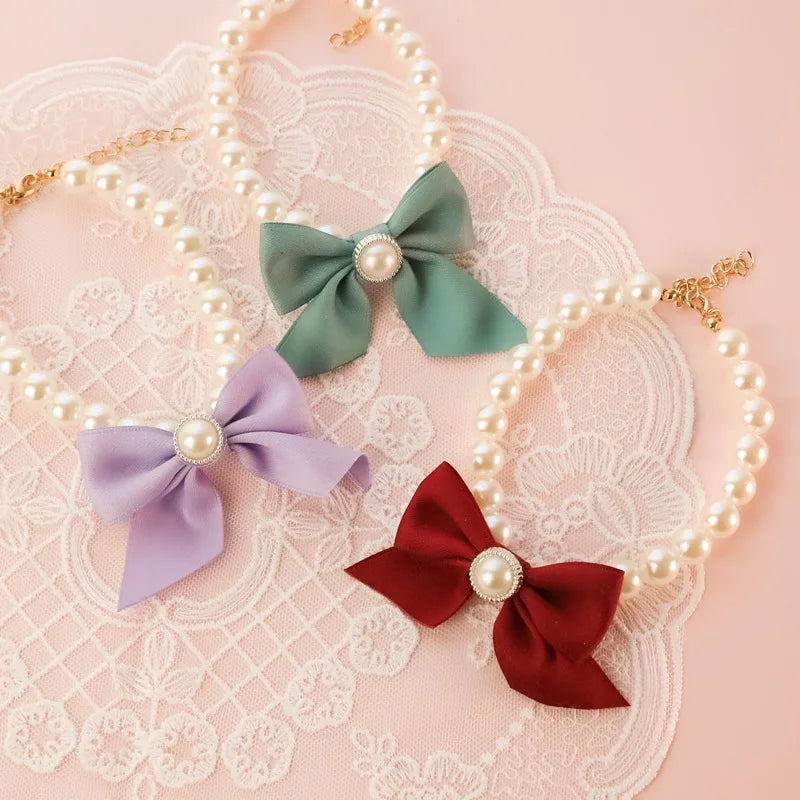 Dog collar Cute adjustable Kitten dog bell necklace jewelry pearl bow pet collar elegant party dress collar