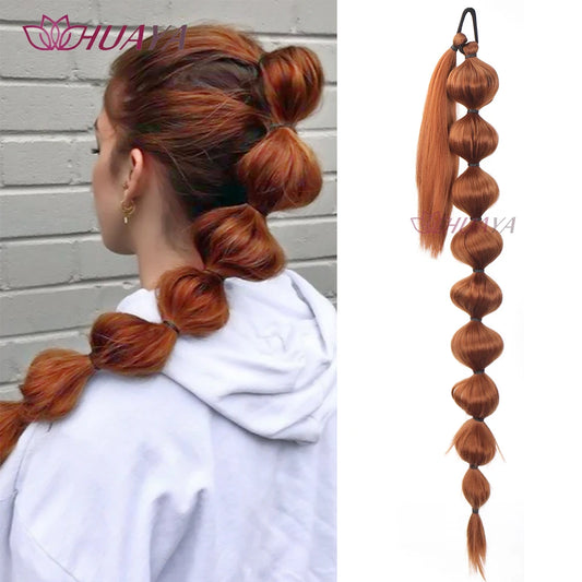 HUAYA Bubble Braid Bubble Ponytail Braid 30inch Wrapped Wigs Hair Ponytail Braid Synthetic Fiber High Temperature Silk Hairpiece