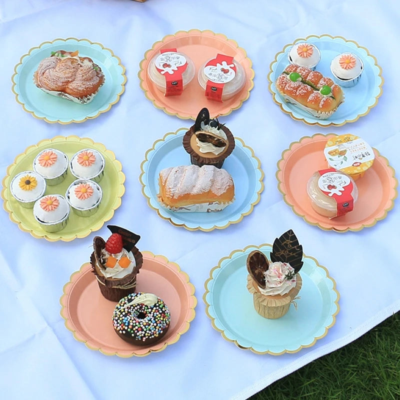 10pcs Colorful Disposable Party Plates Supplies Paper Disposable Cup Plate Dishes Kit Happy Birthday Party Wedding Accessories