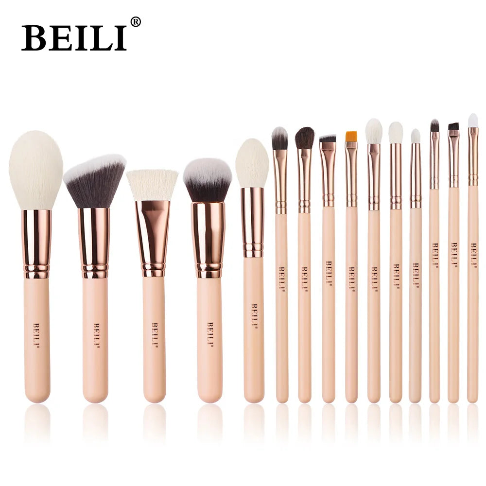 BEILI Pink Makeup Brushes High Quality Powder Foundation Blush Eyeshadow Make Up Brush Set  Natural Hair косметика