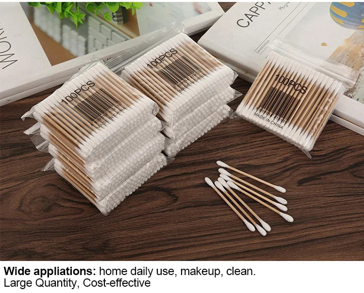 100pcs Per Pack, 5 Packs, Double-ended Cotton Swabs, Baby Cotton Swabs, Ear Cleaning Sticks, Healthy Cleaning Tools