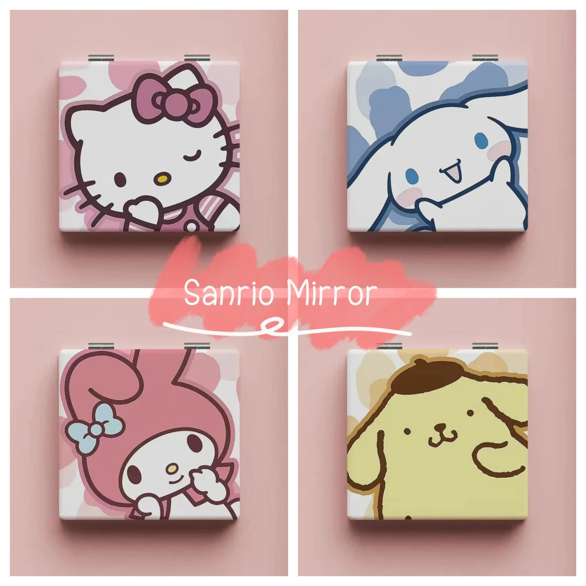 Sanrio Portable Women Makeup Mirror Cute Hello Kitty Hand Pocket Folded-Side Cosmetic Make Up Mirrors Daily Use For Girls