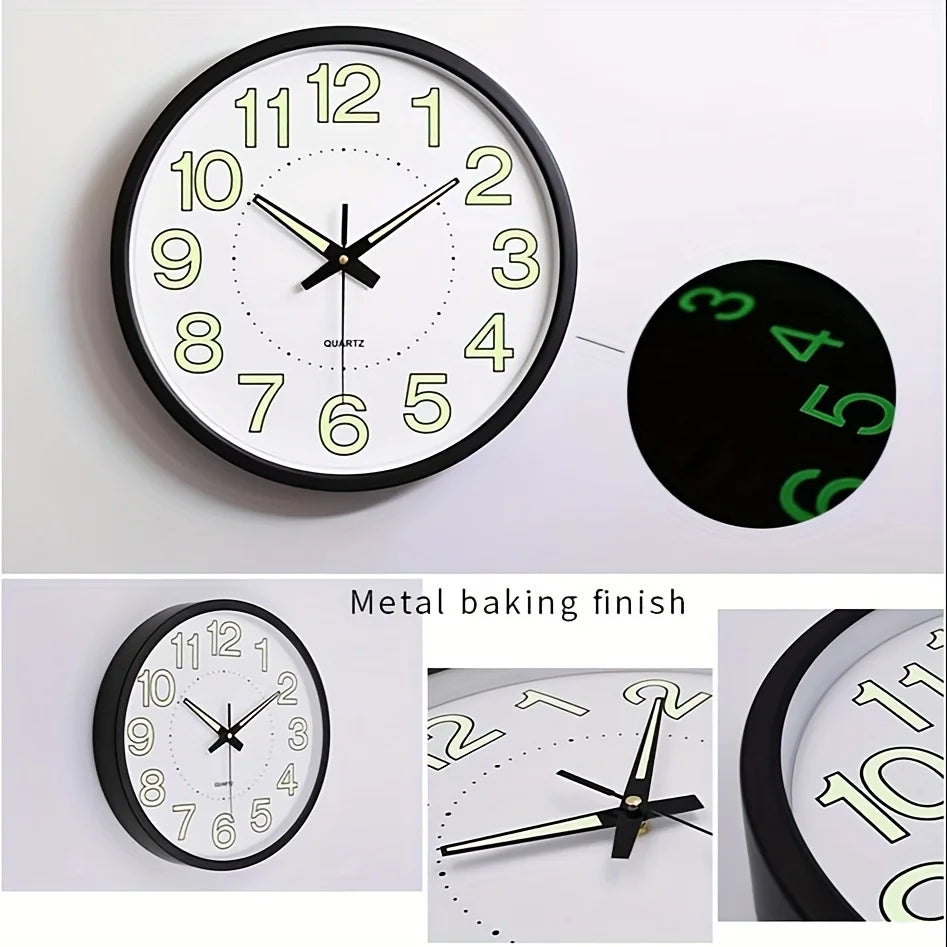 12-Inch Wall Clock Silent Night Light Wall Clock Glowing Display Battery Powered Round Plastic Clock for Day and Night Use