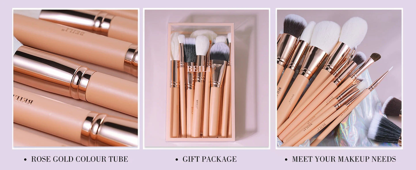 BEILI Pink Makeup Brushes High Quality Powder Foundation Blush Eyeshadow Make Up Brush Set  Natural Hair косметика