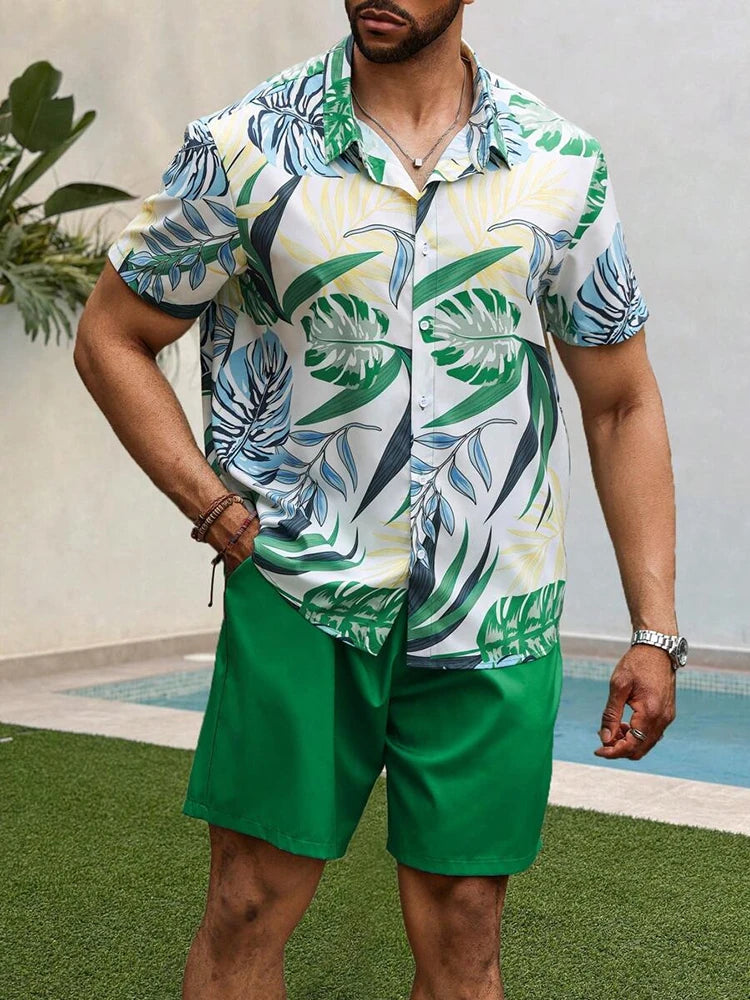 2024 Hawaiian Men's Short-sleeved Shirt And Beach Shorts Set Daily Comfortable Men's Casual Shirt Summer Breathable Men's Shorts