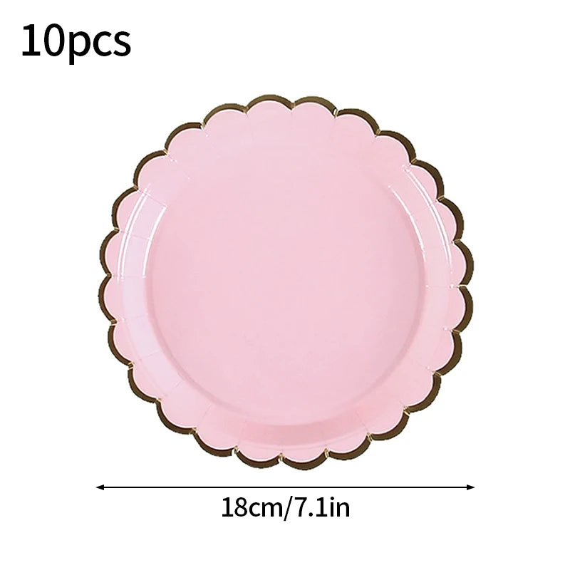 10pcs Colorful Disposable Party Plates Supplies Paper Disposable Cup Plate Dishes Kit Happy Birthday Party Wedding Accessories