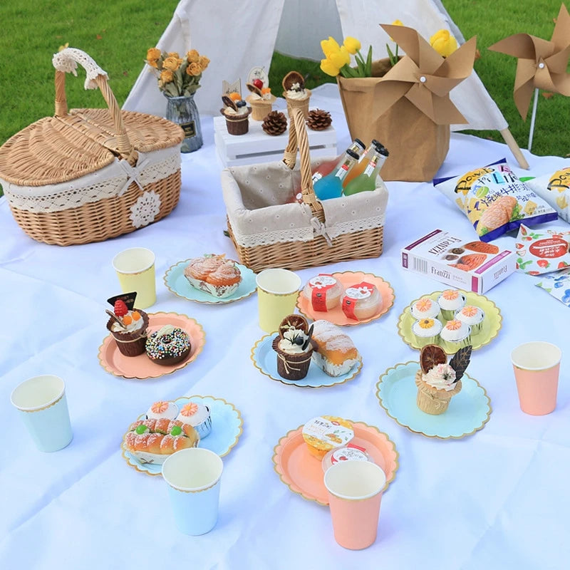 10pcs Colorful Disposable Party Plates Supplies Paper Disposable Cup Plate Dishes Kit Happy Birthday Party Wedding Accessories