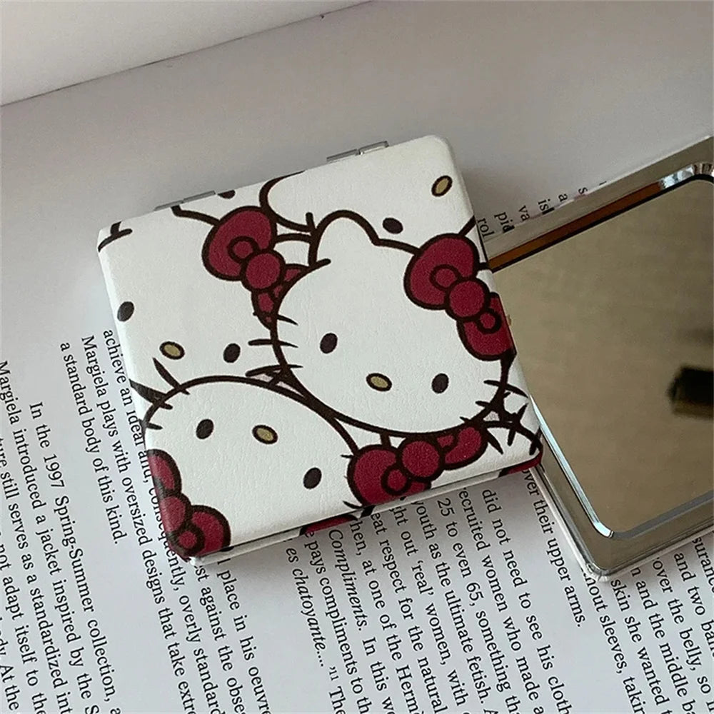 Sanrio Portable Women Makeup Mirror Cute Hello Kitty Hand Pocket Folded-Side Cosmetic Make Up Mirrors Daily Use For Girls