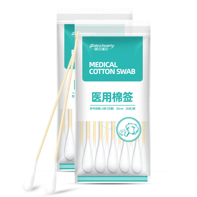 20/100Pcs Singel/Double Head Sterile Cotton Swabs Women Makeup Cotton Buds Wood Sticks Nose Ears Cleaning