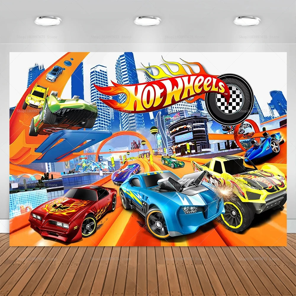 Racing Car Theme Backdrop Hot Wheels Wild Racer Boy 1st Birthday Decor Photography Background Party Supplies Photo Studio Props