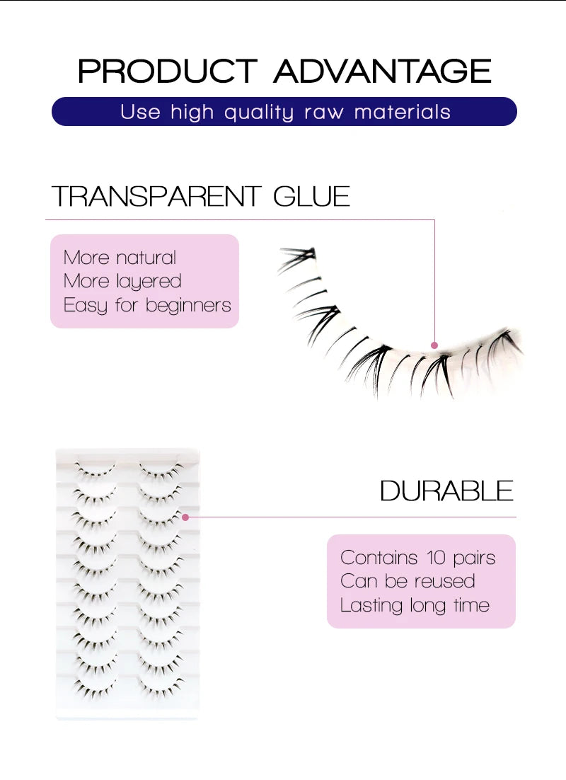 Bottom False Eyelashes Lower Lash Extensions 10 Pairs Under Fake Lashes Strip Manga Natural Look Pack Soft Make Up For Women