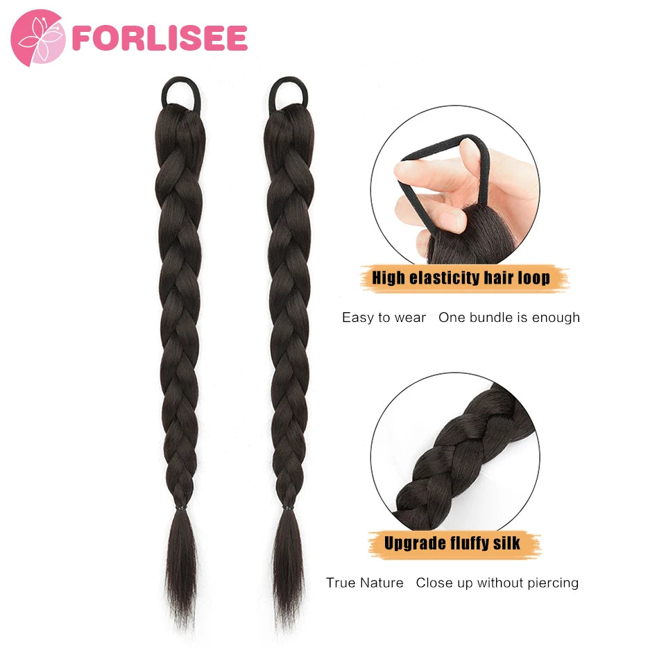 FORLISEE Synthetic Wig Braid Natural Spicy Girl Pigtail Fried Dough Twists Long Braid Can Tie High Ponytail Boxing Braid Wig