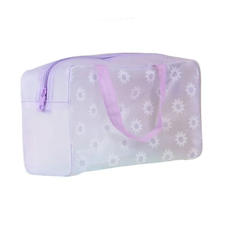 5 Colors Make Up Organizer Bag Toiletry Bathing Storage Bag Women Waterproof Transparent Floral PVC Travel Cosmetic Bag