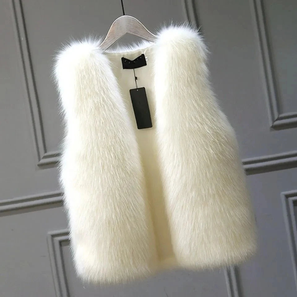 Womens Fur Vest New Female Waistcoat Faux Fox Fur Overcoat Winter Jackets Large Size Thickened Warm Sleeveless Outwear Top