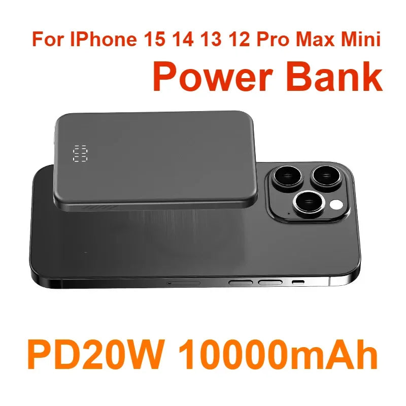 For IPhone 15 14 13 12 Pro Max Mini 10000mAh Magnetic Wireless Power Bank PD20W Fast Charger Thin Portable Spare Battery