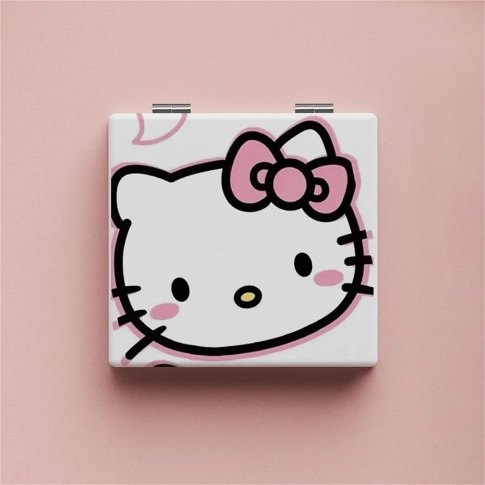 Sanrio Portable Women Makeup Mirror Cute Hello Kitty Hand Pocket Folded-Side Cosmetic Make Up Mirrors Daily Use For Girls