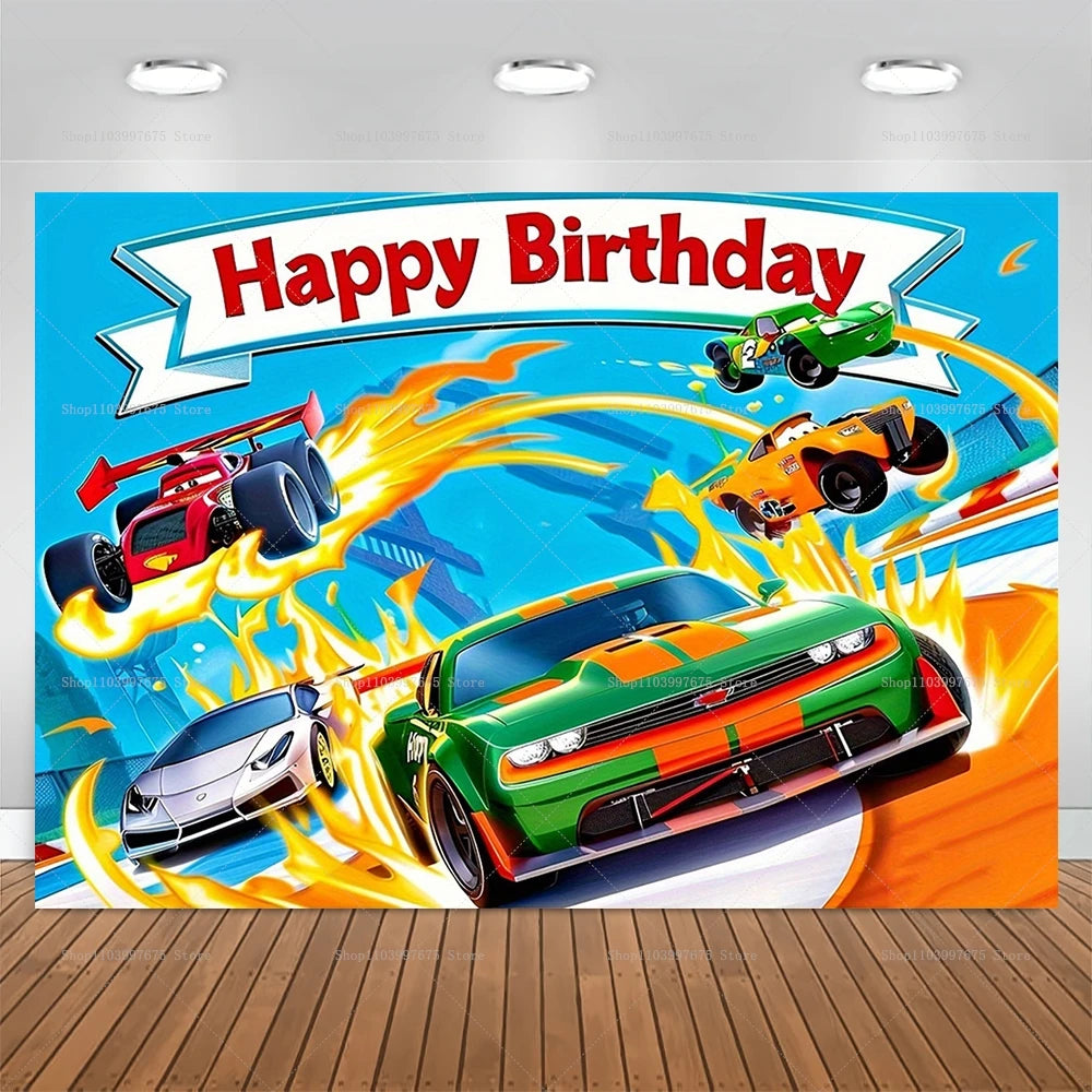 Racing Car Theme Backdrop Hot Wheels Wild Racer Boy 1st Birthday Decor Photography Background Party Supplies Photo Studio Props